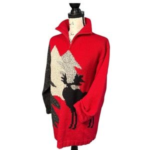 Vintage Susan Bristol Wool Red Black Grey Pullover Sweater Moose Design Size M